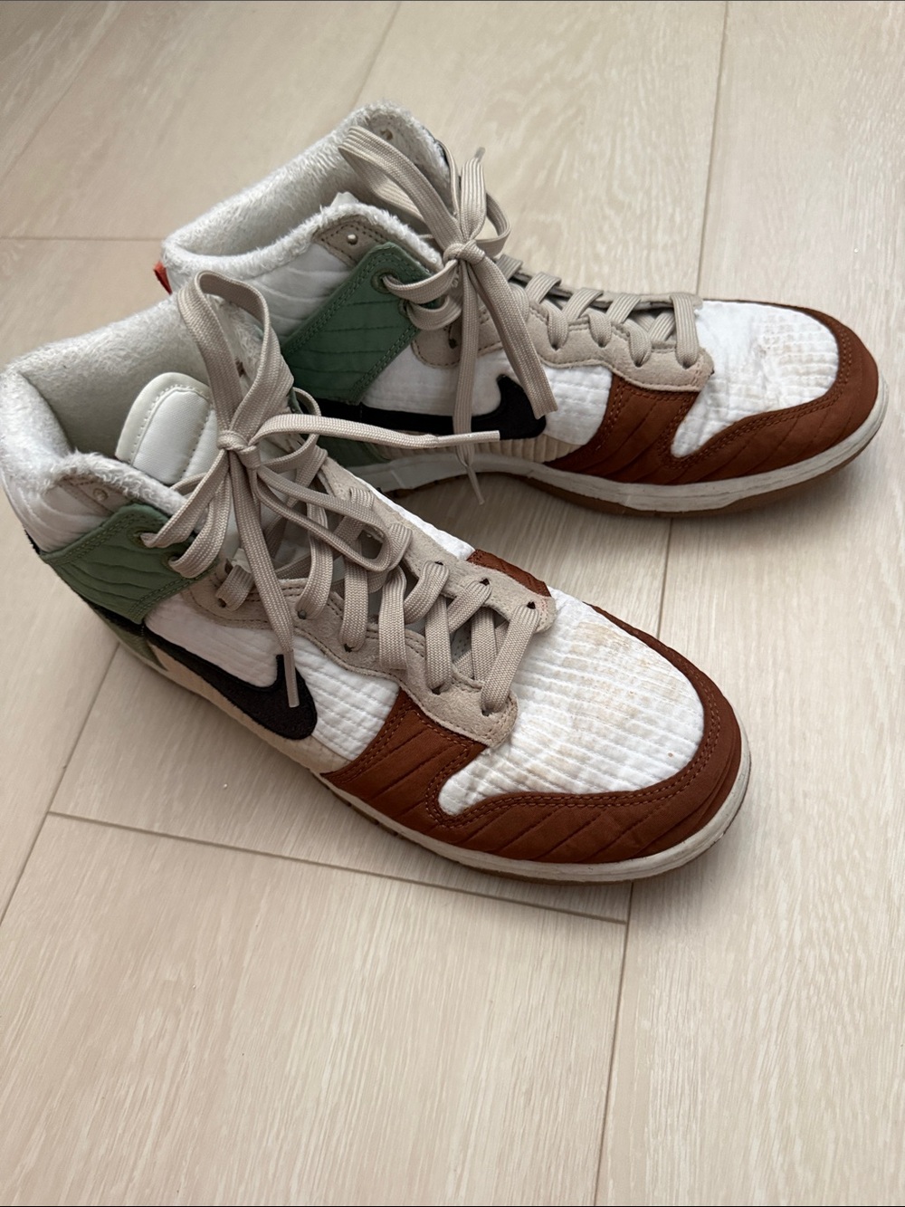 Nike Next Nature Toasty White Brown Green Dunks Sneakers with Black Swoosh - Picture 12 of 12